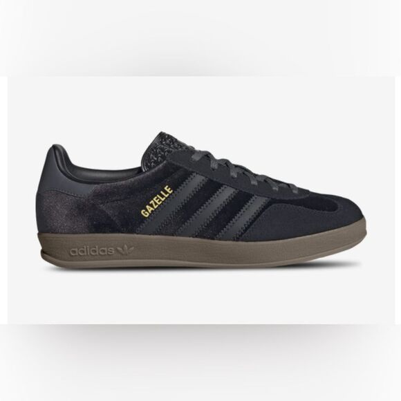 Adidas Gazelle Indoor Sneakers in Black/Grey/Carbon Velvet - Picture 1 of 9